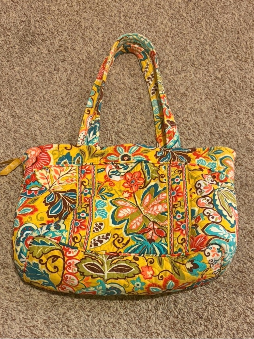 Vera Bradley Yellow Floral Quilted Tote with Teal, Red, Pink and Brown Accents - Picture 1 of 5